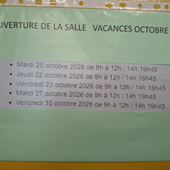Initiation du 11 Octobre 2026 et fermeture du COSEC pendant les vacances scolaires
